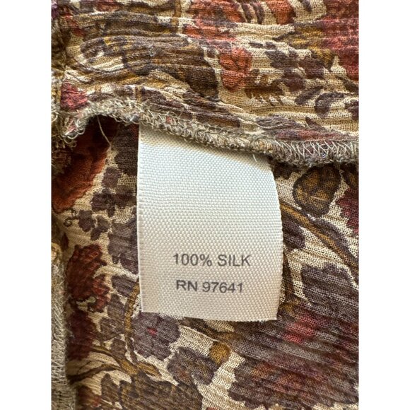 J.Jill Womens Floral Patchwork 100% Silk Ruffle Blouse Size Medium Boho Peasant - Picture 5 of 7
